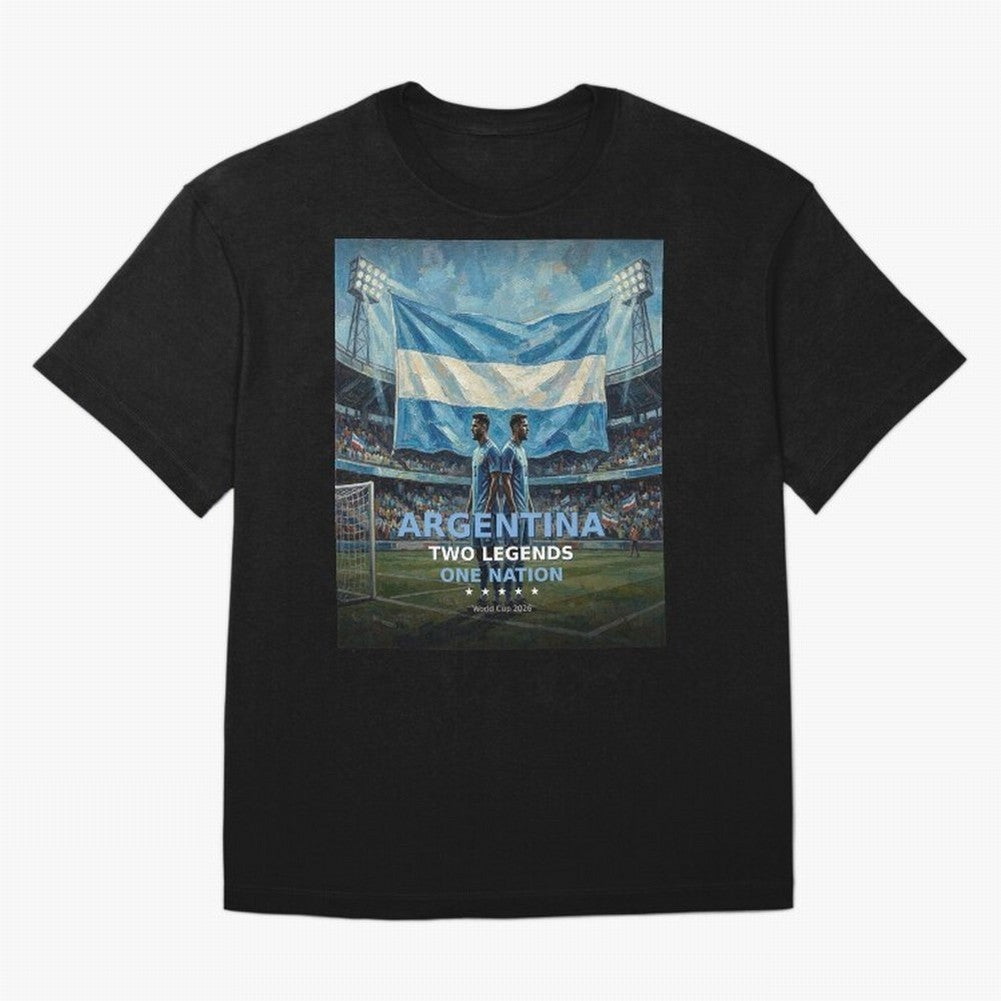 Argentina Two Legends One Nation - World Cup 2026 Soccer Fan Tee Oversized T-Shirt Join the Global Buzz around FIFA World Cup 2026 Group Stage Spirit, Filled with France, Messi and Cristiano Ronaldo, Sports Nostalgia, International Competition,