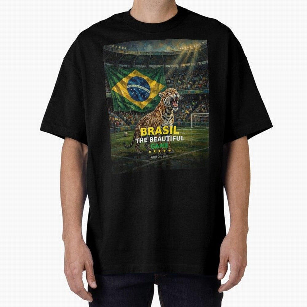 Brasil The Beautiful Game - World Cup 2026 Soccer Fan Tee Oversized T-Shirt Show Fan Pride Across FIFA World Cup 2026 Group Stage for Fans of Neymar, Haaland and Cristiano Ronaldo and Portugal, Spain and Germany, Bringing Football Festival