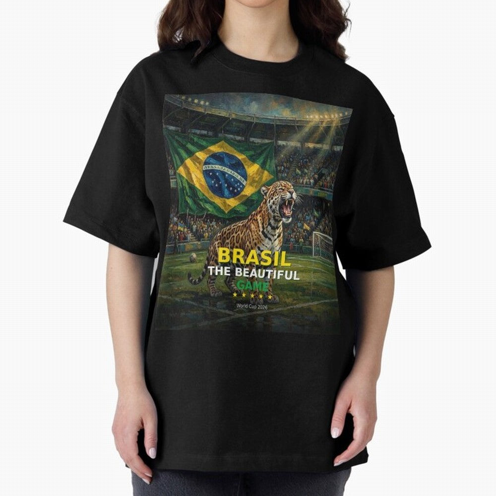 Brasil The Beautiful Game - World Cup 2026 Soccer Fan Tee Oversized T-Shirt Show Fan Pride Across FIFA World Cup 2026 Group Stage for Fans of Neymar, Haaland and Cristiano Ronaldo and Portugal, Spain and Germany, Bringing Football Festival