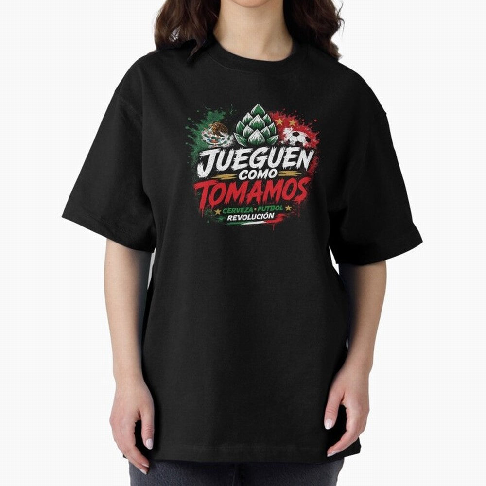 Jueguen Como Tomamos Futbol Cervecero Oversized T-Shirt Carry FIFA World Cup 2026 for Fans of Messi, CR7 and Mbappe and Germany, Bringing Sports Nostalgia, International Competition, Famous Players and Unforgettable Victories; Perfect for People