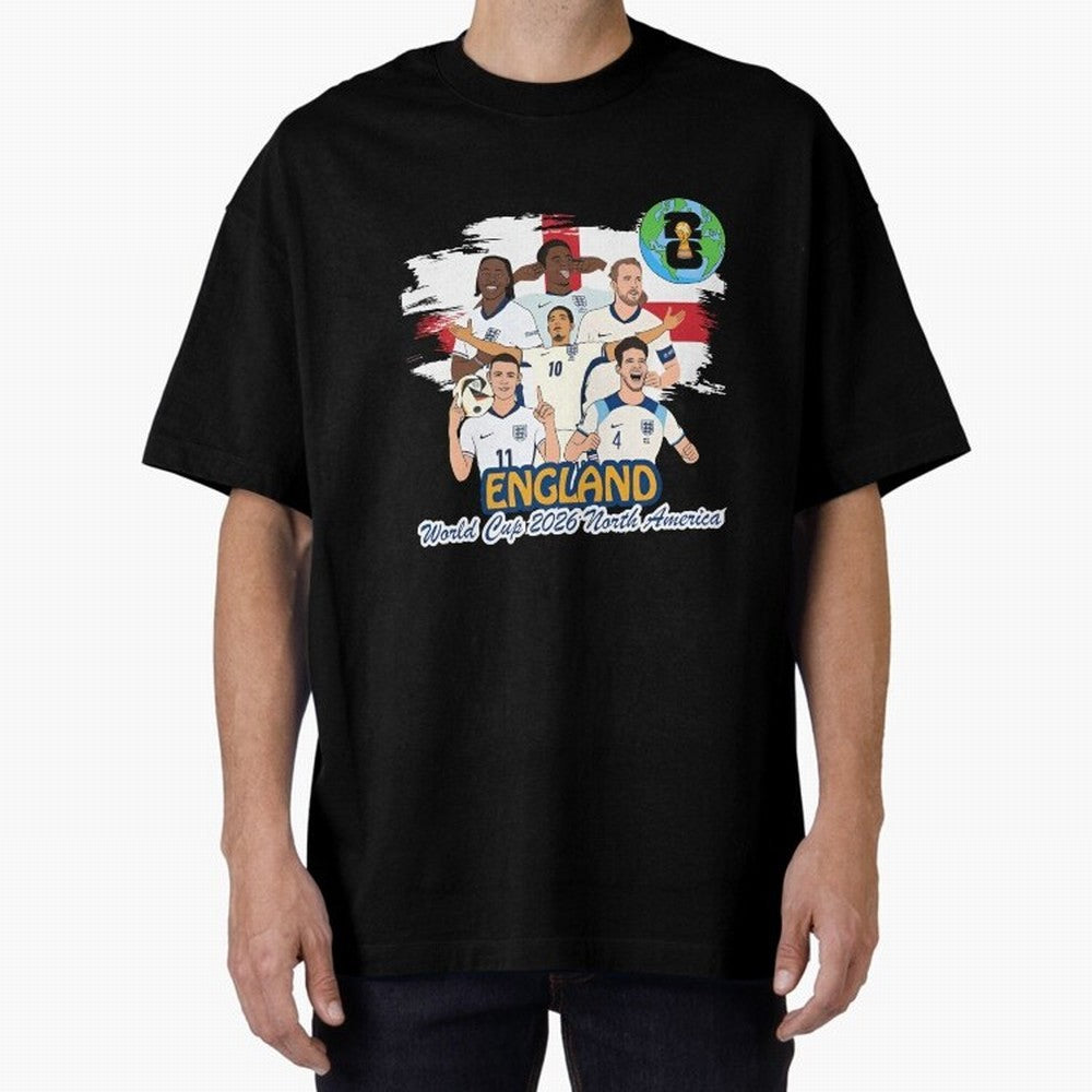 England Soccer Stars World Cup 2026 North America Oversized T-Shirt Bring Champion Energy into FIFA World Cup 2026 Featuring CR7, Brazil Energy, Sports Nostalgia, International Competition, Famous Players and Unforgettable Victories; Ideal for