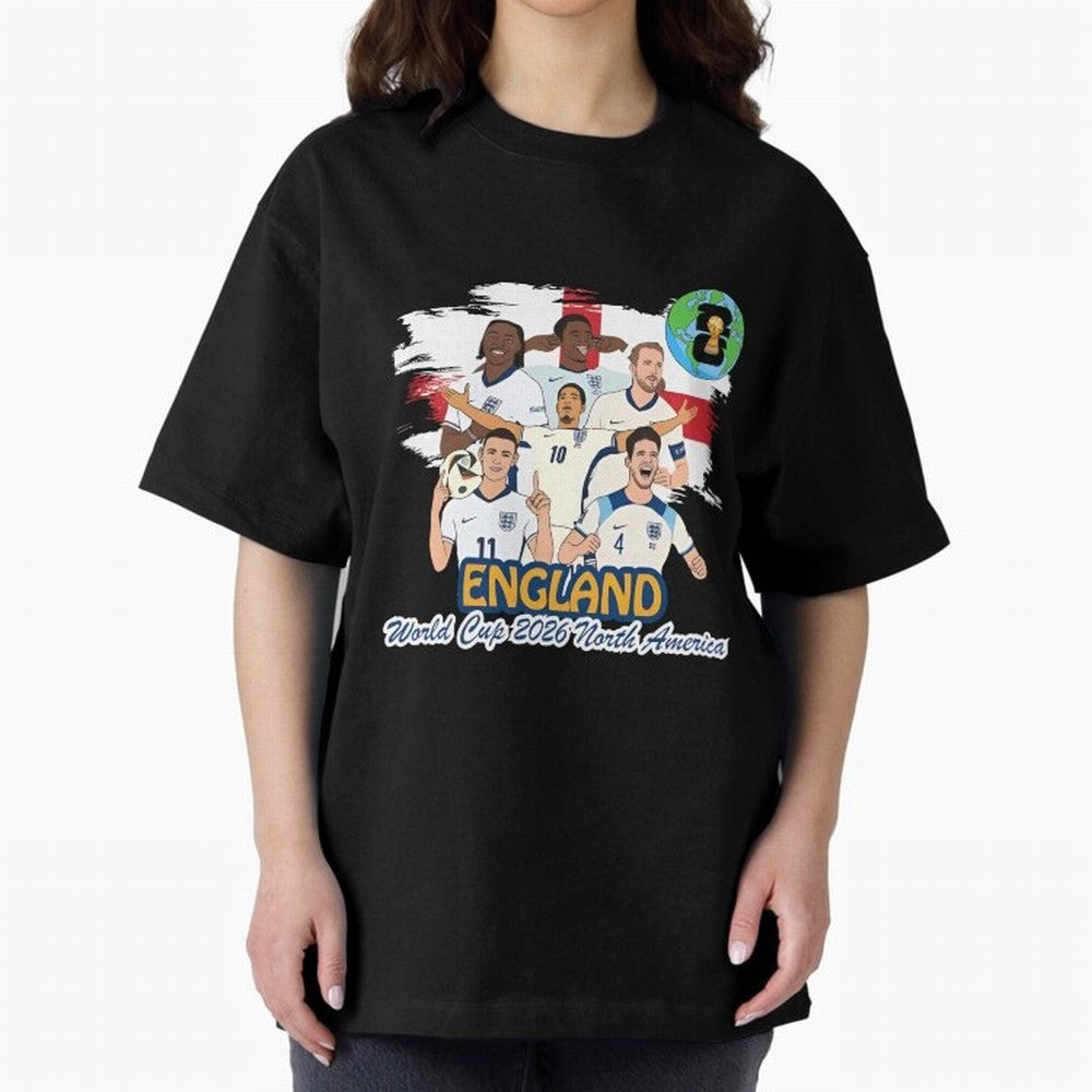 England Soccer Stars World Cup 2026 North America Oversized T-Shirt Bring Champion Energy into FIFA World Cup 2026 Featuring CR7, Brazil Energy, Sports Nostalgia, International Competition, Famous Players and Unforgettable Victories; Ideal for