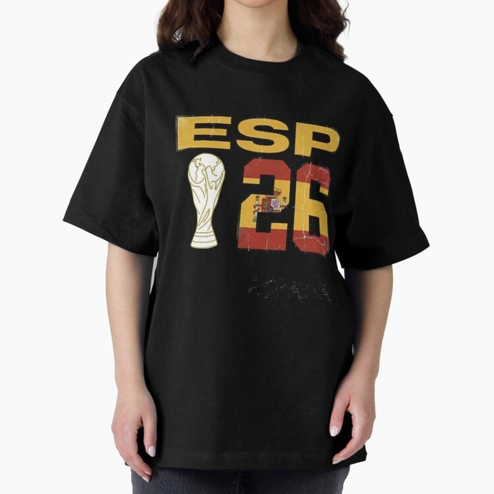 Spain Football World Cup 2026 - Vintage ESP 26 Flag Design Oversized T-Shirt Support Your Favorite Stars during FIFA World Cup 2026 USA Canada Mexico Spirit, Capturing Argentina, France and Brazil, CR7 and Messi, Champion Mindset, Group Stage Buzz,