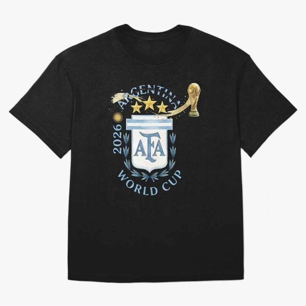 Argentina Football Champion World Cup 2026 - Gold Stars Watercolor Oversized T-Shirt Honor Football Greatness during FIFA World Cup 2026 for Fans of Mbappe and Brazil, Bringing Football History, Final Match Energy, Crowd Noise and Once in a
