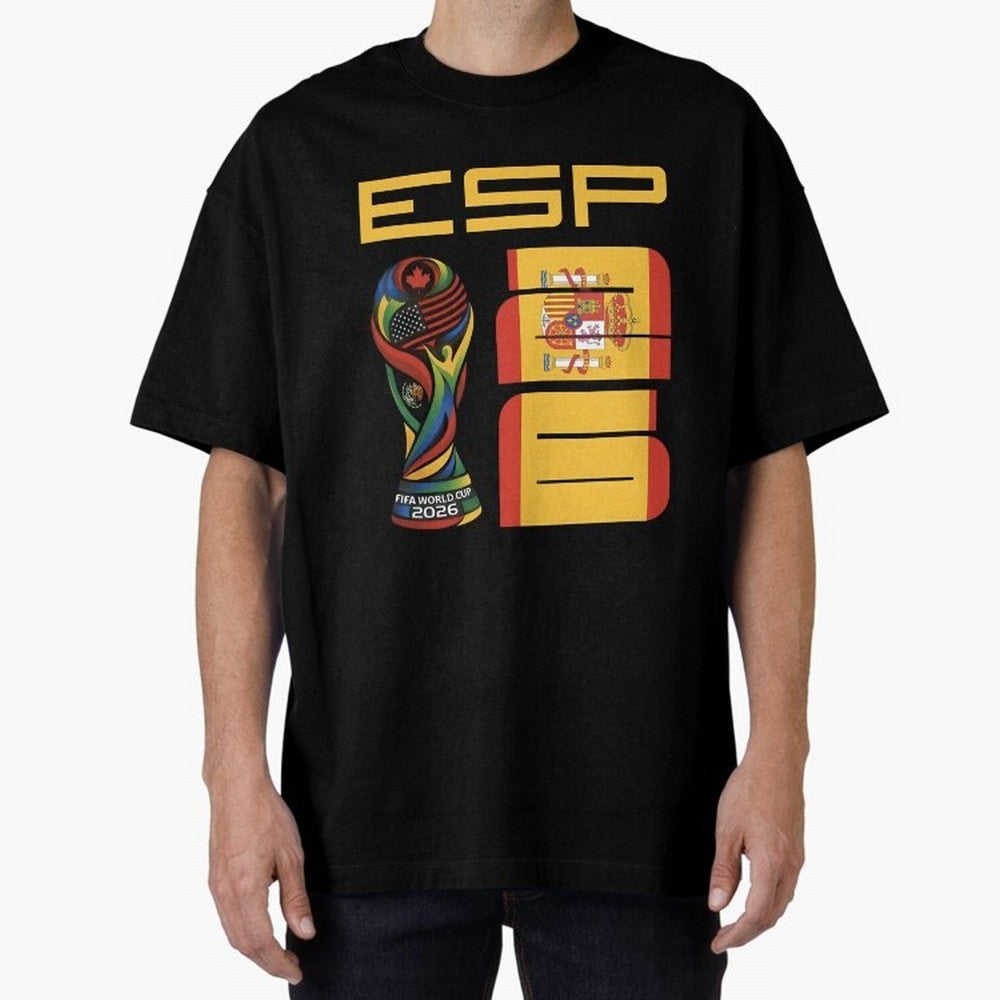 Spain Soccer World Cup 2026 Fan Art - ESP La Roja Oversized T-Shirt Make Memories around Match Day Hype around FIFA World Cup 2026 USA Canada Mexico, Mbappe, Argentina and Brazil, Global Supporter Spirit, Legendary Goals, National Colors and
