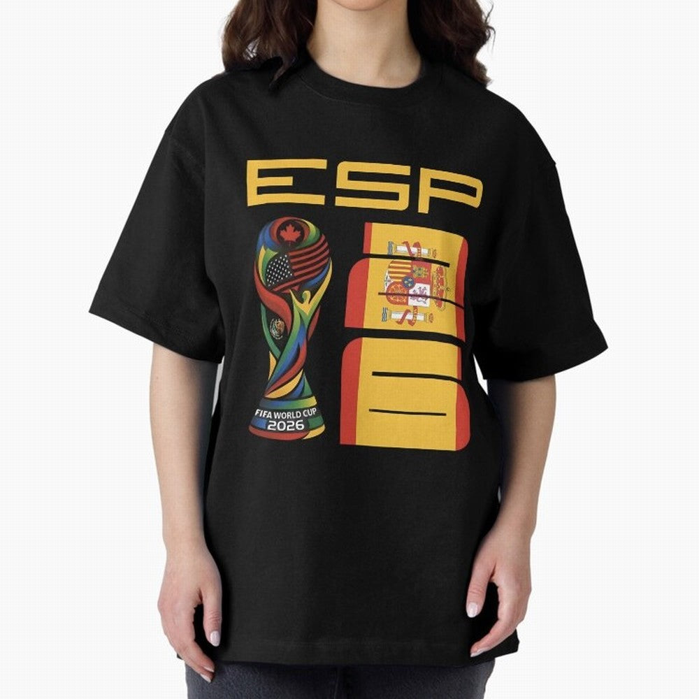Spain Soccer World Cup 2026 Fan Art - ESP La Roja Oversized T-Shirt Make Memories around Match Day Hype around FIFA World Cup 2026 USA Canada Mexico, Mbappe, Argentina and Brazil, Global Supporter Spirit, Legendary Goals, National Colors and