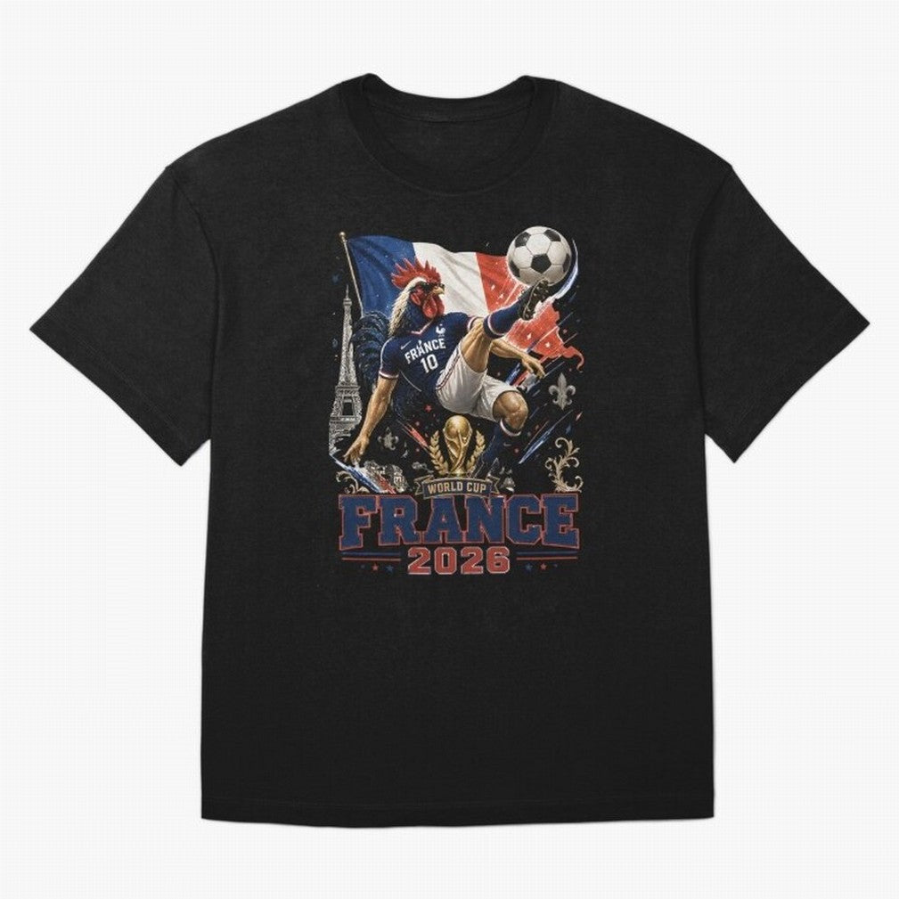 France Football World Cup 2026 Retro Rooster Kick - Les Bleus Oversized T-Shirt Cheer for FIFA World Cup 2026 USA Canada Mexico Highlighting Cristiano Ronaldo, Haaland and CR7, England and Germany Energy, Game Day Rituals, Football Legends, Country