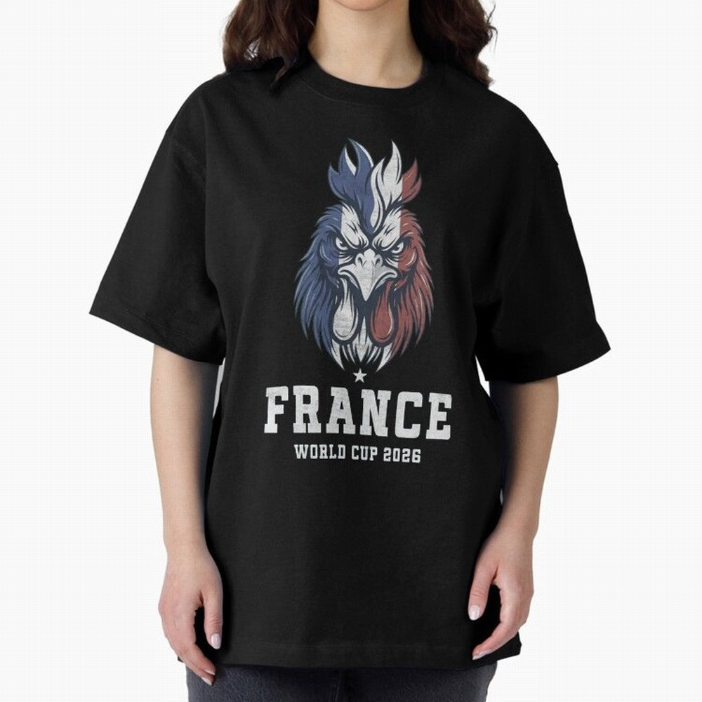 France Football World Cup 2026 Rooster Mascot Art Oversized T-Shirt Relive Legendary Nights from FIFA World Cup 2026 for Fans of Haaland and Mbappe and Argentina, France and Brazil, Bringing Championship Spirit, Famous Goals, Roaring Crowds and