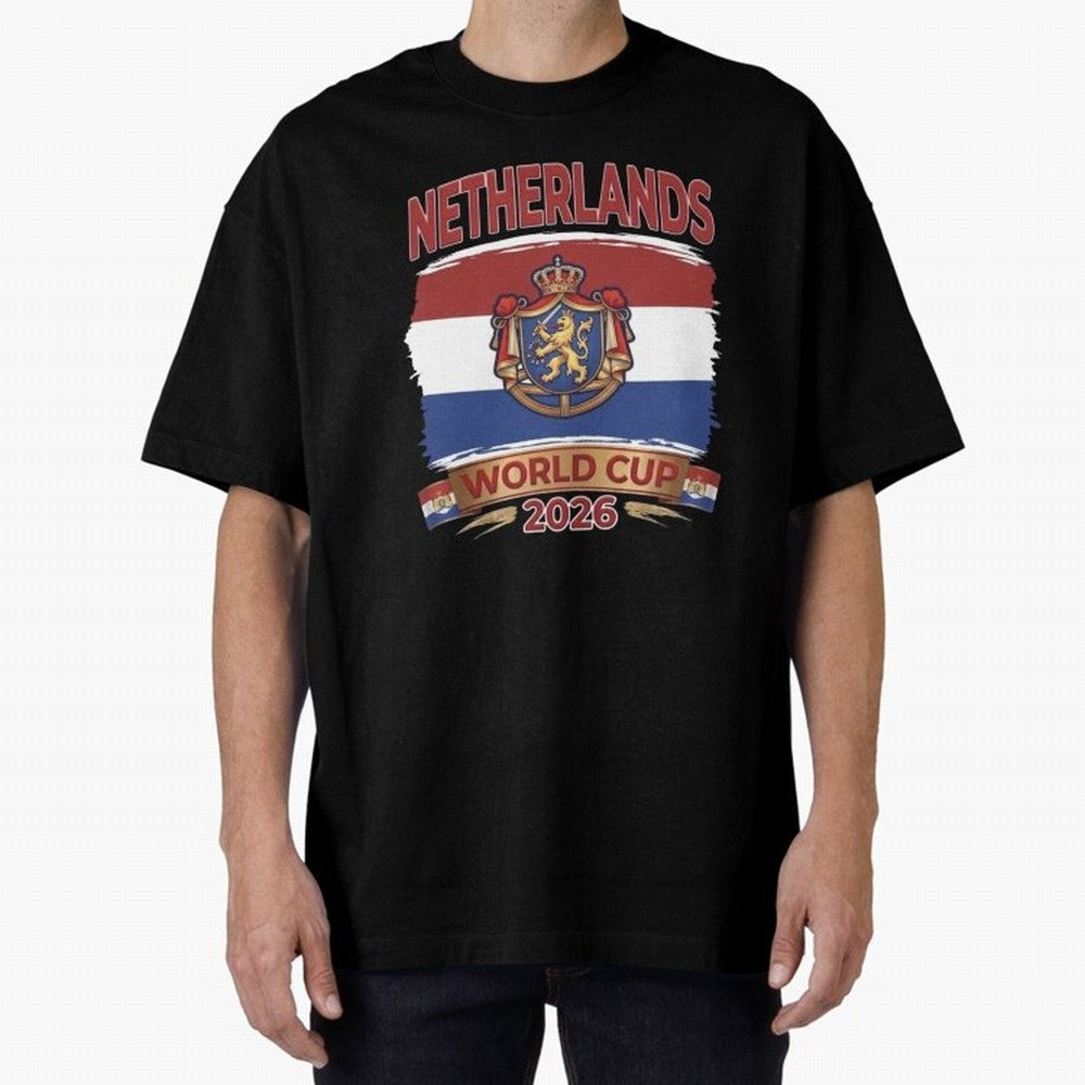 Netherlands World Cup 2026 Coat of Arms Football Design Oversized T-Shirt Celebrate the Stars of the FIFA World Cup 2026 Group Stage Journey through Mbappe and Neymar Highlights, Argentina and Brazil Pride, Tournament Hype, Historic Matchups,