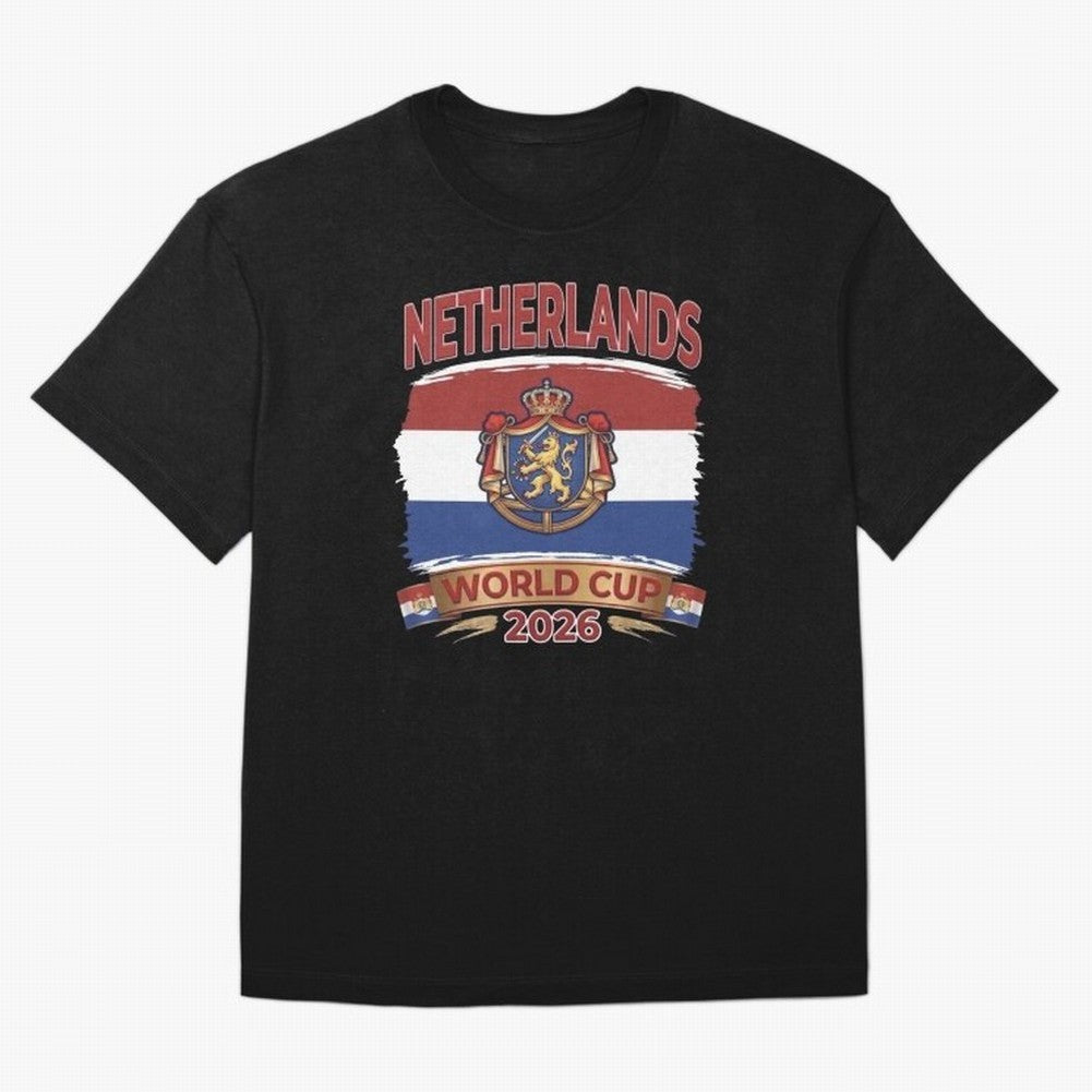 Netherlands World Cup 2026 Coat of Arms Football Design Oversized T-Shirt Celebrate the Stars of the FIFA World Cup 2026 Group Stage Journey through Mbappe and Neymar Highlights, Argentina and Brazil Pride, Tournament Hype, Historic Matchups,