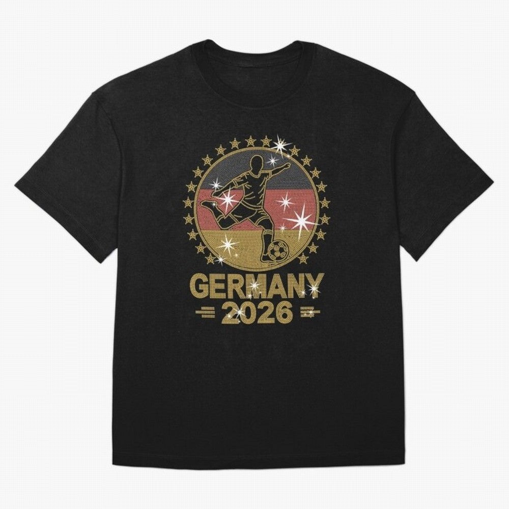 Germany Soccer World Cup 2026 Glitter Style Fan Art Oversized T-Shirt Bring the FIFA World Cup 2026 USA Canada Mexico Journey through Cristiano Ronaldo Highlights, Brazil, Portugal and Argentina Pride, Stadium Memories, Football Loyalty,