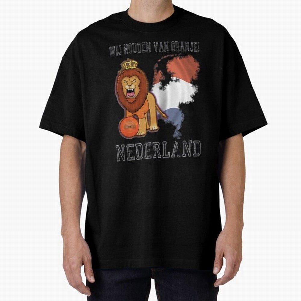 Dutch Pride Lion - Netherlands Football Fans Oranje Oversized T-Shirt Show Up for the Glory of Match Day Hype around FIFA World Cup 2026, CR7 and Messi, Portugal, Spain and Germany, Vintage Soccer Flavor, Modern Football Stars, National Flags and