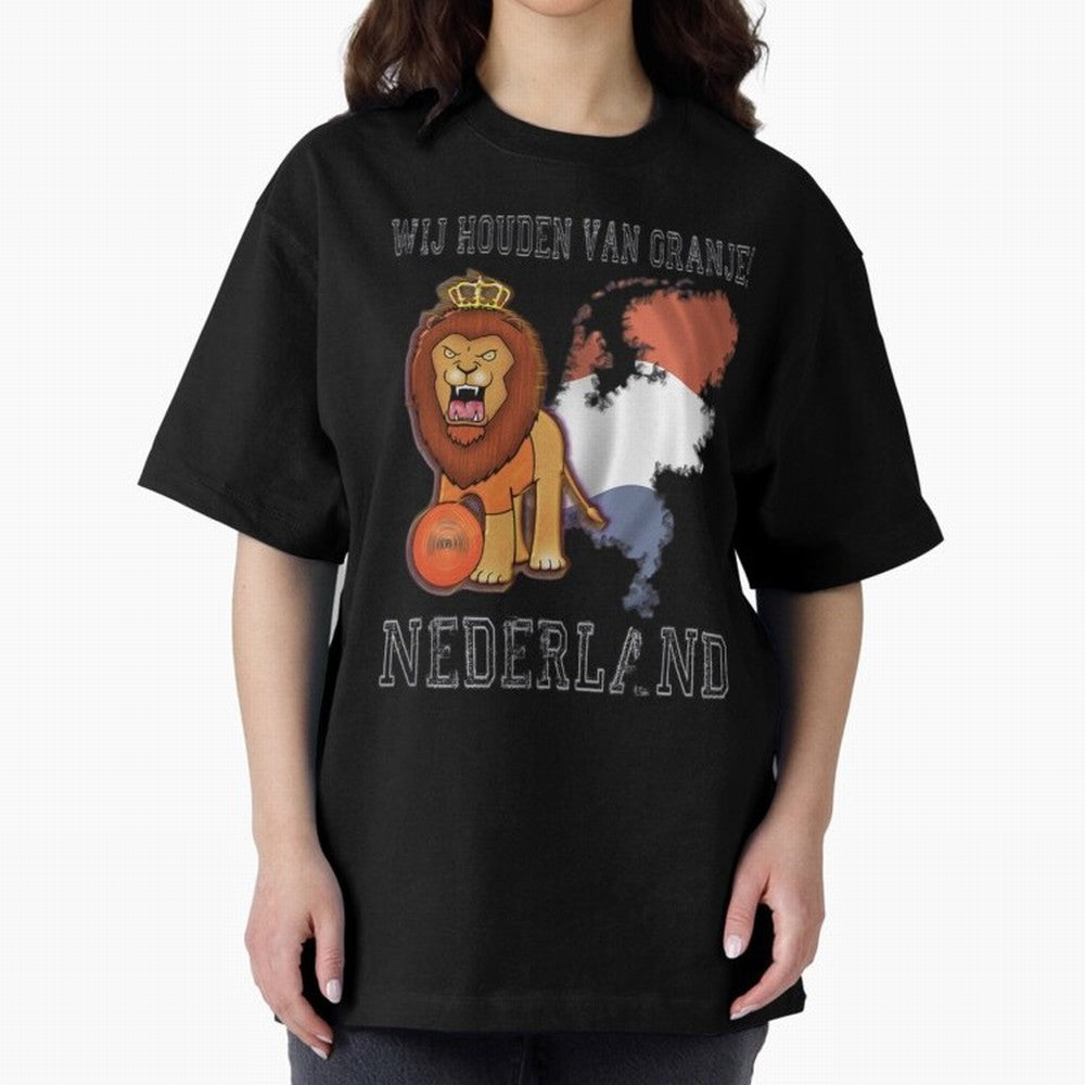 Dutch Pride Lion - Netherlands Football Fans Oranje Oversized T-Shirt Show Up for the Glory of Match Day Hype around FIFA World Cup 2026, CR7 and Messi, Portugal, Spain and Germany, Vintage Soccer Flavor, Modern Football Stars, National Flags and