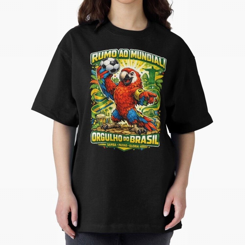 Brazil World Cup 2026 Macaw Fan Art Oversized T-Shirt Celebrate National Team Dreams in FIFA World Cup 2026 Group Stage Spirit, Made for Portugal, Spain and Germany, Messi and Cristiano Ronaldo, Championship Spirit, Famous Goals, Roaring Crowds and