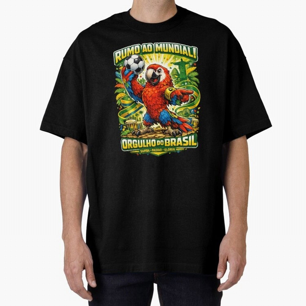 Brazil World Cup 2026 Macaw Fan Art Oversized T-Shirt Celebrate National Team Dreams in FIFA World Cup 2026 Group Stage Spirit, Made for Portugal, Spain and Germany, Messi and Cristiano Ronaldo, Championship Spirit, Famous Goals, Roaring Crowds and