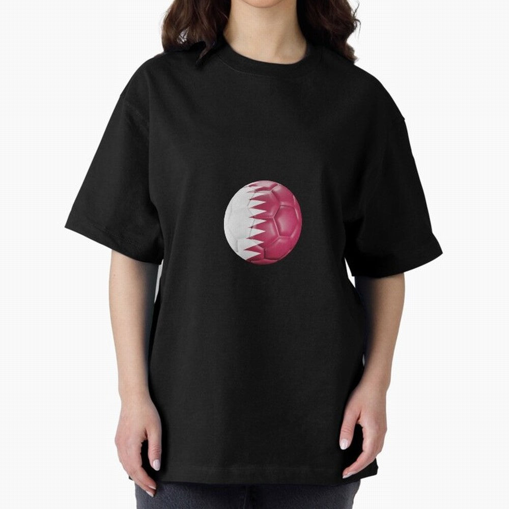 Qatar Flag Ball Oversized T-Shirt Relive Global Football Passion for FIFA World Cup 2026 USA Canada Mexico, Centered on Neymar, Haaland and Cristiano Ronaldo, Argentina, France and Brazil, Retro Football Energy, Iconic Rivalries, Trophy Chase Drama