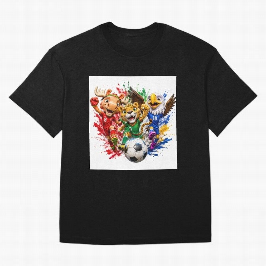 World Football Mascots ¨C Ultimate Soccer Fan Cartoon Design Oversized T-Shirt Join Match Day Hype around FIFA World Cup 2026 USA Canada Mexico, Cristiano Ronaldo, Haaland and CR7, England, Championship Spirit, Famous Goals, Roaring Crowds and