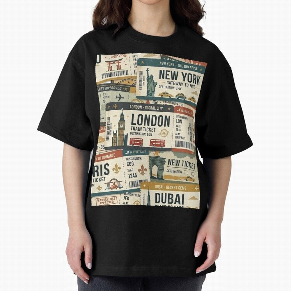 World Travel Ticket Aesthetic Collage Global City Vibes Oversized T-Shirt Celebrate Every Goal in FIFA World Cup 2026 Spirit, Centered on Netherlands, Mbappe, Vintage Soccer Flavor, Modern Football Stars, National Flags and Final Night Emotion;