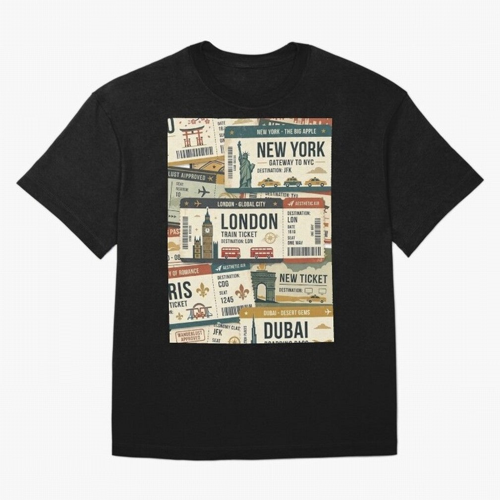 World Travel Ticket Aesthetic Collage Global City Vibes Oversized T-Shirt Celebrate Every Goal in FIFA World Cup 2026 Spirit, Centered on Netherlands, Mbappe, Vintage Soccer Flavor, Modern Football Stars, National Flags and Final Night Emotion;