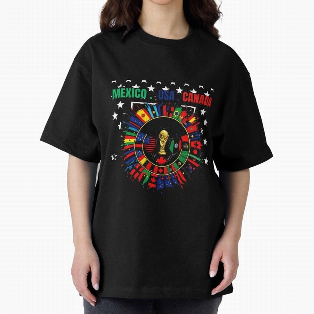 Multinational Nations Flags Badge Oversized T-Shirt Celebrate Supporters United by FIFA World Cup 2026 Spirit, Connected to Germany, Haaland, Global Supporter Spirit, Legendary Goals, National Colors and Tournament Celebration; Ideal for Fans Who