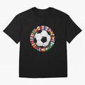 Global Nations Football Circle Art Oversized T-Shirt Follow Every Goal of the FIFA World Cup 2026 Group Stage Journey through Mbappe and Neymar Highlights, England and Germany Pride, Champion Mindset, Group Stage Buzz, Knockout Tension and