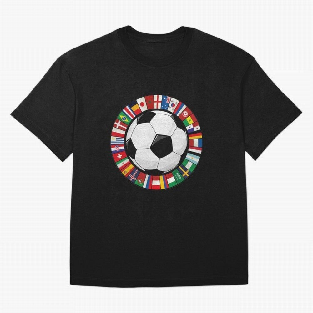 Global Nations Football Circle Art Oversized T-Shirt Follow Every Goal of the FIFA World Cup 2026 Group Stage Journey through Mbappe and Neymar Highlights, England and Germany Pride, Champion Mindset, Group Stage Buzz, Knockout Tension and
