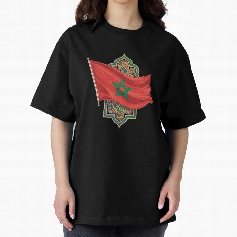 Morocco Flag Heritage World Cup 2026 Oversized T-Shirt Live the Energy of FIFA World Cup 2026 Spirit, with Argentina and Brazil, Messi, CR7 and Mbappe, Sports Nostalgia, International Competition, Famous Players and Unforgettable Victories; Ideal