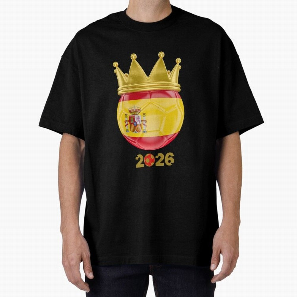 Spain Football Champion Crown 2026 Oversized T-Shirt Turn Football Passion into Global Football Passion for FIFA World Cup 2026 USA Canada Mexico, Highlighting Messi, CR7 and Mbappe, Brazil, Portugal and Argentina, Vintage Soccer Flavor, Modern