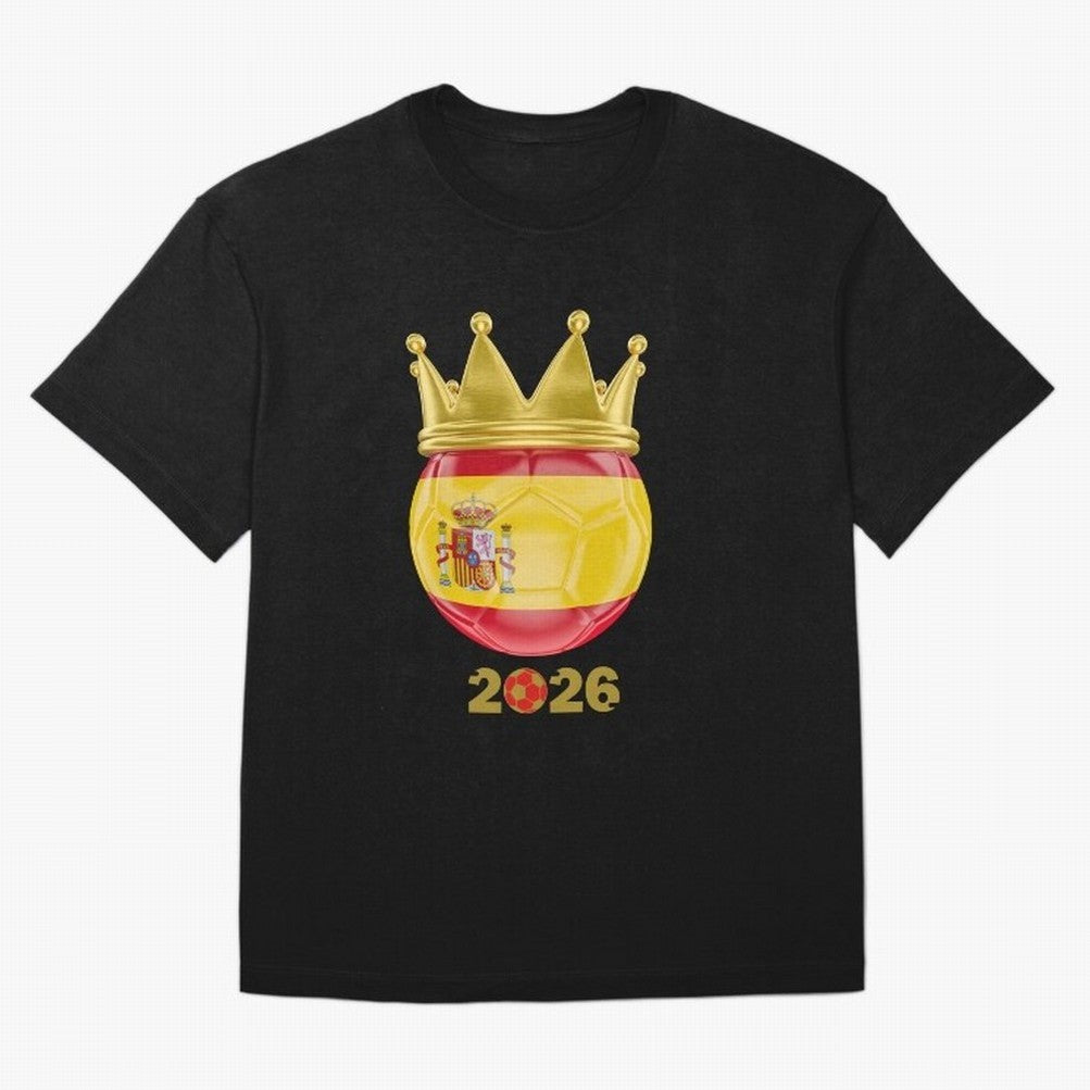 Spain Football Champion Crown 2026 Oversized T-Shirt Turn Football Passion into Global Football Passion for FIFA World Cup 2026 USA Canada Mexico, Highlighting Messi, CR7 and Mbappe, Brazil, Portugal and Argentina, Vintage Soccer Flavor, Modern