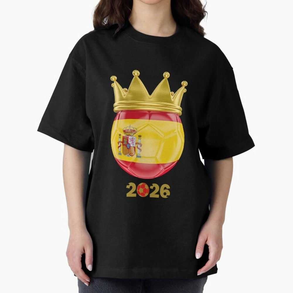 Spain Football Champion Crown 2026 Oversized T-Shirt Turn Football Passion into Global Football Passion for FIFA World Cup 2026 USA Canada Mexico, Highlighting Messi, CR7 and Mbappe, Brazil, Portugal and Argentina, Vintage Soccer Flavor, Modern