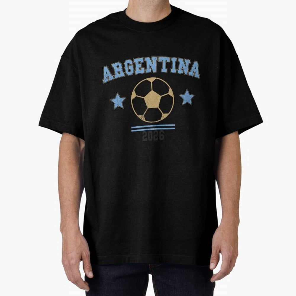Argentina 2026 ¡ª Vintage Soccer Tee Oversized T-Shirt Back the Journey through FIFA World Cup 2026 Group Stage Spirit, Centered on Germany, Messi and Cristiano Ronaldo, Game Day Rituals, Football Legends, Country Pride and the Road to the Final;
