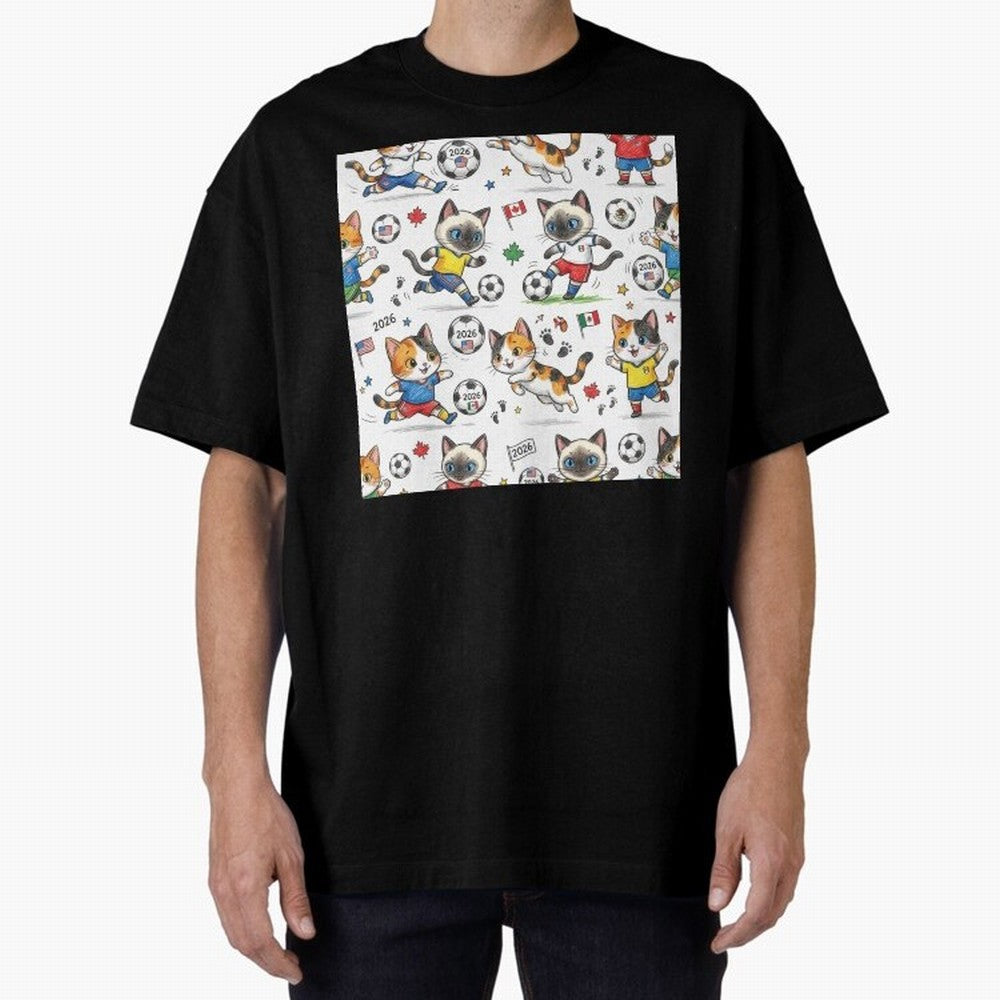 Chibi Soccer Cats 2026 - Cute Football Kittens Pattern Oversized T-Shirt Feel Match Day Hype around FIFA World Cup 2026 Group Stage, Cristiano Ronaldo, Haaland and CR7, England, France and Netherlands, Football Passion, Legendary Performances,