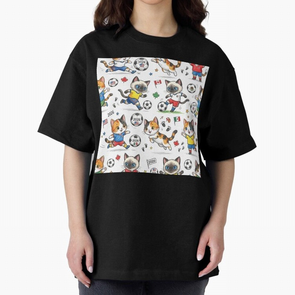 Chibi Soccer Cats 2026 - Cute Football Kittens Pattern Oversized T-Shirt Feel Match Day Hype around FIFA World Cup 2026 Group Stage, Cristiano Ronaldo, Haaland and CR7, England, France and Netherlands, Football Passion, Legendary Performances,