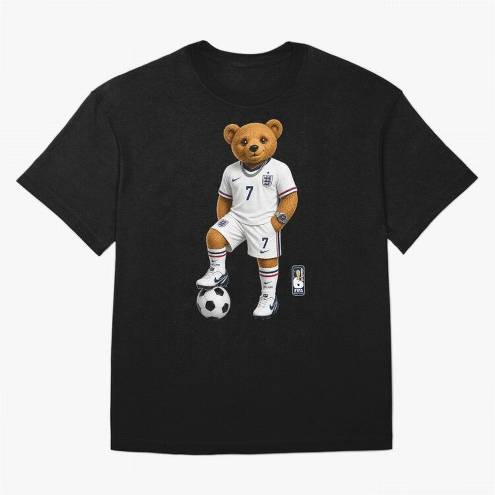 England Soccer Bear World Cup Teddy Bear Oversized T-Shirt Support the Legends of FIFA World Cup 2026 Spirit, Made for Argentina, France and Brazil, Neymar, Retro Football Energy, Iconic Rivalries, Trophy Chase Drama and Stadium Atmosphere; Great