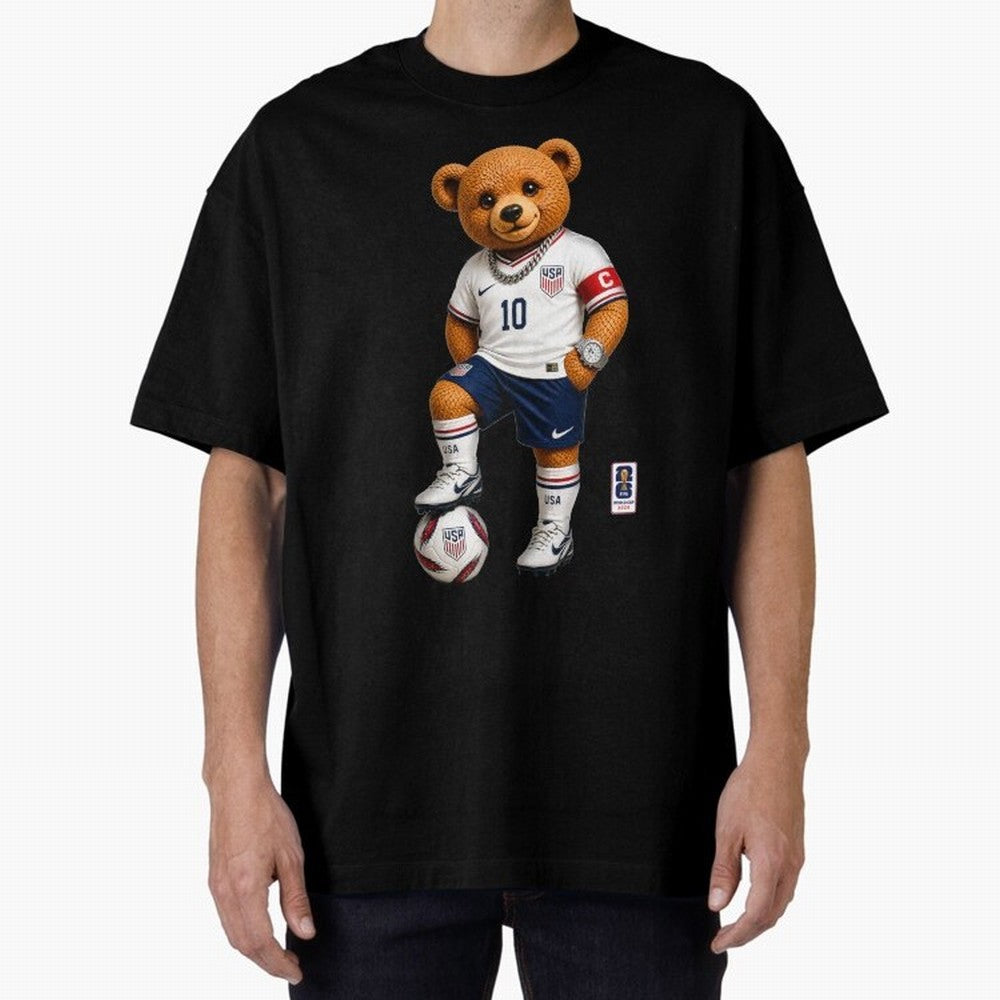 USA Soccer Bear World Cup 2026 Teddy Bear Oversized T-Shirt Carry FIFA World Cup 2026 Group Stage Highlighting Cristiano Ronaldo, Haaland and CR7, England, France and Netherlands Energy, Retro Football Energy, Iconic Rivalries, Trophy Chase Drama