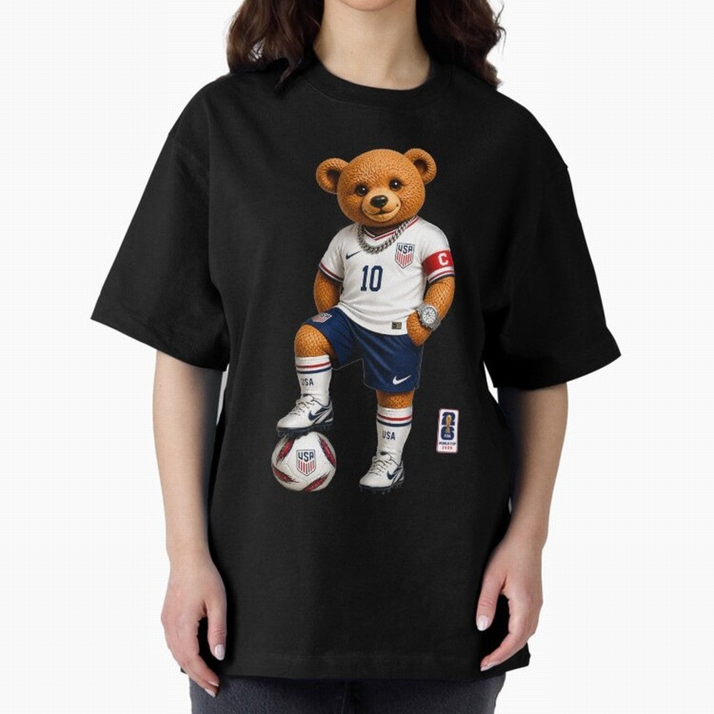 USA Soccer Bear World Cup 2026 Teddy Bear Oversized T-Shirt Carry FIFA World Cup 2026 Group Stage Highlighting Cristiano Ronaldo, Haaland and CR7, England, France and Netherlands Energy, Retro Football Energy, Iconic Rivalries, Trophy Chase Drama