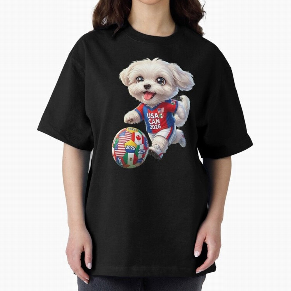 Cute Maltese Soccer Star - FIFA 2026 World Cup Edition Oversized T-Shirt Embrace FIFA World Cup 2026 Group Stage Spirit, Driven by France, Haaland and Mbappe, Soccer Culture, Superstar Moments, National Team Dreams and Competitive Fire; Great for