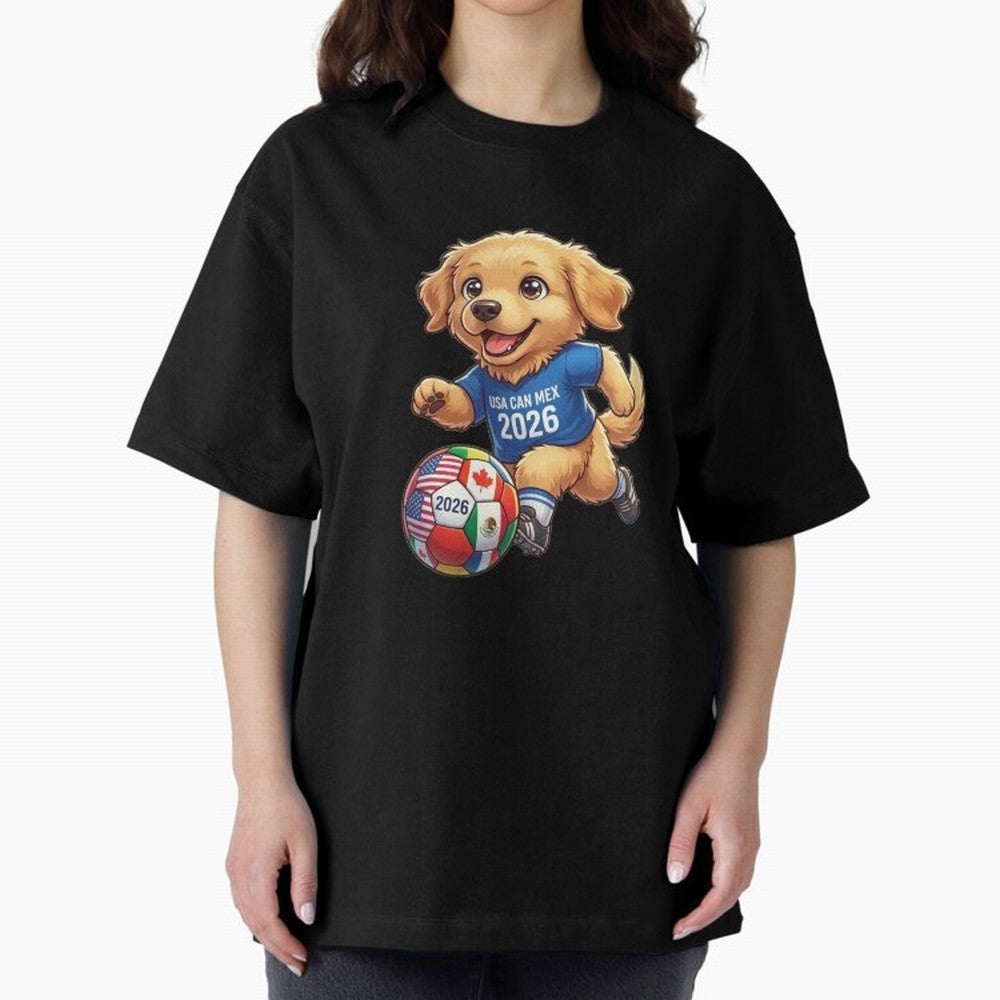Golden Retriever Soccer Champ - World Cup 2026 Spirit Oversized T-Shirt Celebrate National Team Dreams in Match Day Hype around FIFA World Cup 2026 USA Canada Mexico, CR7, France and Portugal, Match Day Excitement, Supporter Culture, Golden Goals