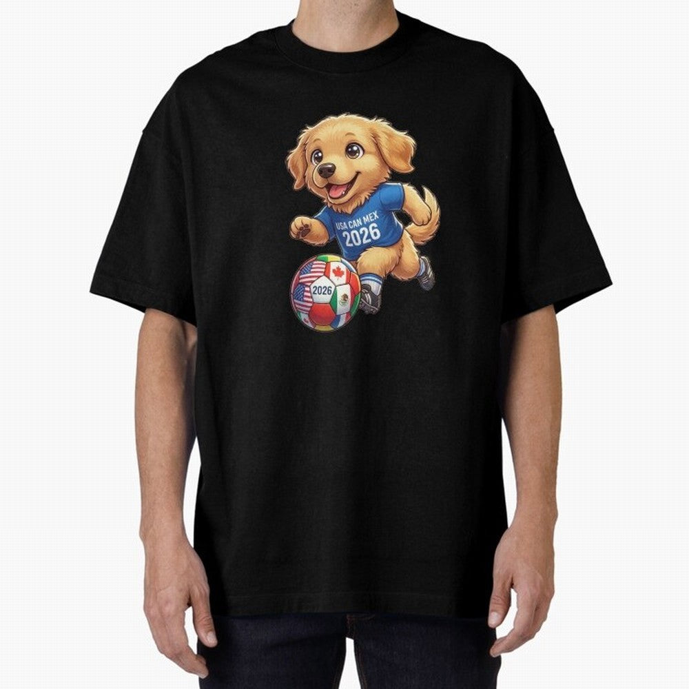 Golden Retriever Soccer Champ - World Cup 2026 Spirit Oversized T-Shirt Celebrate National Team Dreams in Match Day Hype around FIFA World Cup 2026 USA Canada Mexico, CR7, France and Portugal, Match Day Excitement, Supporter Culture, Golden Goals