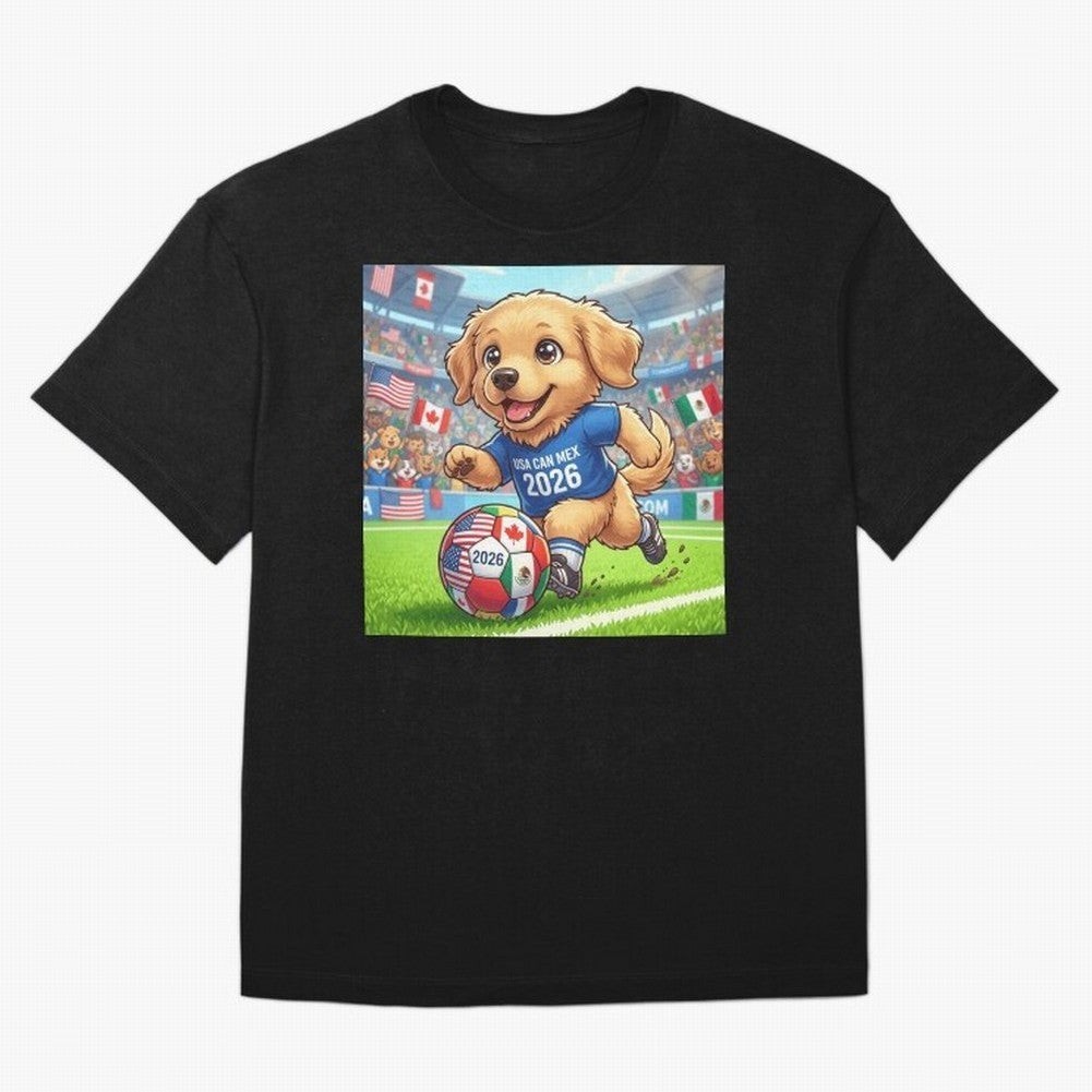 Golden Retriever Soccer Champ - World Cup 2026 Spirit Oversized T-Shirt Honor Football Greatness during Global Football Passion for FIFA World Cup 2026 Group Stage, Capturing Mbappe, France and Portugal, Global Supporter Spirit, Legendary Goals,