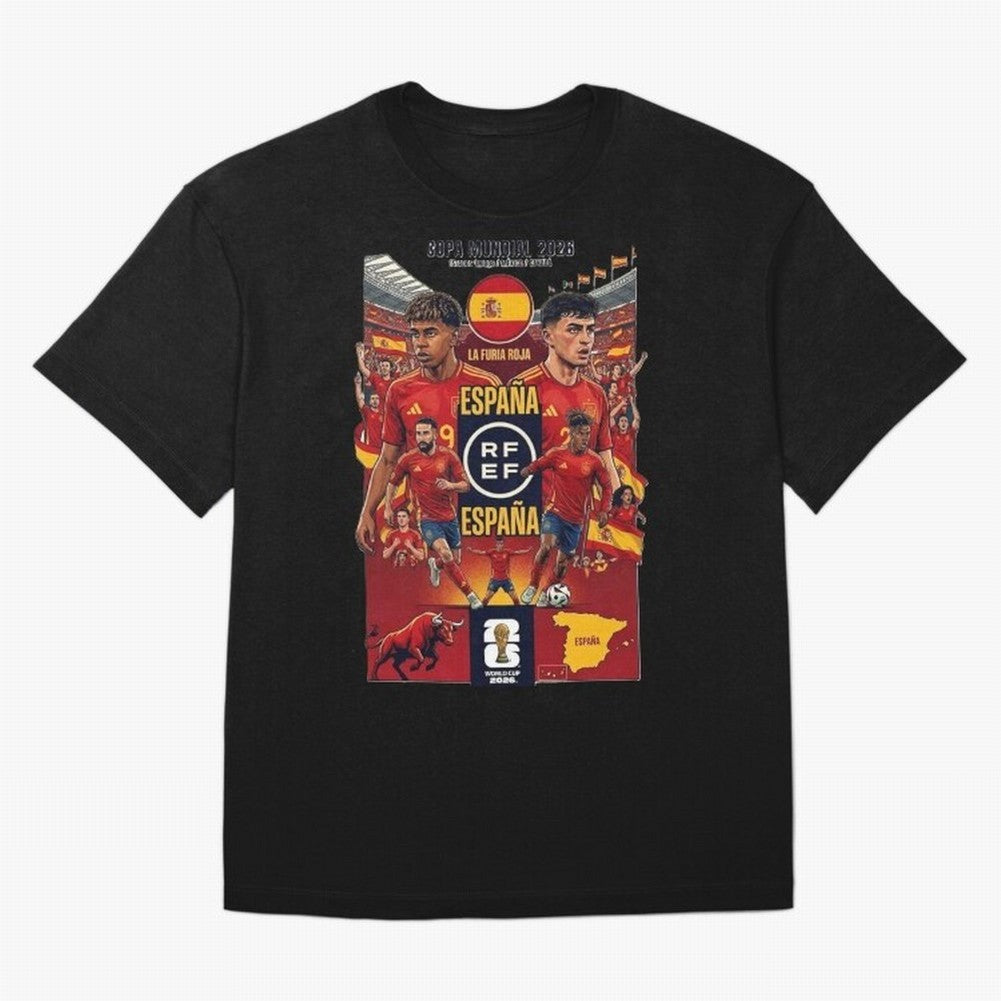 Spain 2026 ¨C La Furia Roja World Cup Poster Oversized T-Shirt Feel International Energy from FIFA World Cup 2026 for Fans of Cristiano Ronaldo and Germany, Bringing Stadium Memories, Football Loyalty, International Chants and Championship