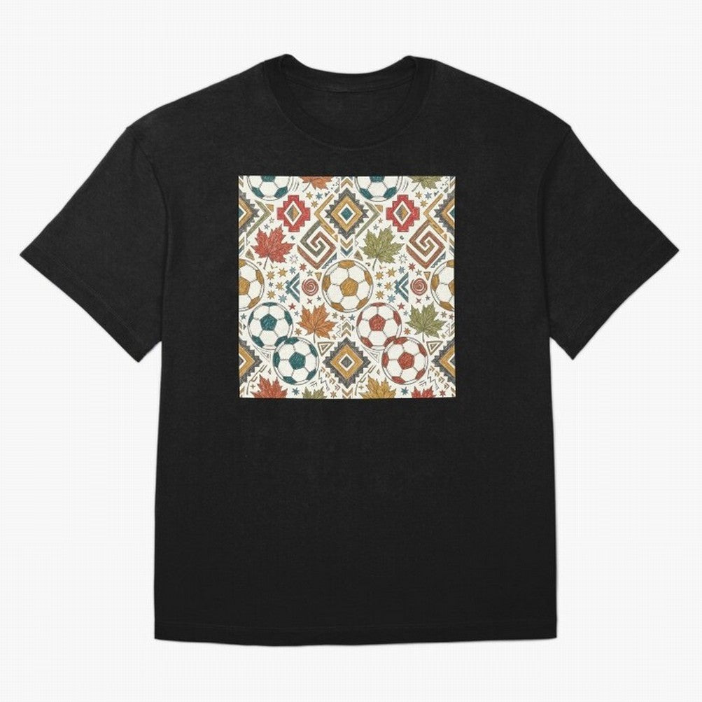 2026 World Cup Unity: Aztec & Maple Soccer Pattern Oversized T-Shirt Show Your Tournament Heart for the FIFA World Cup 2026 Journey through Mbappe Highlights, Spain Pride, Worldwide Fan Energy, Dramatic Goals, Stadium Lights and Championship