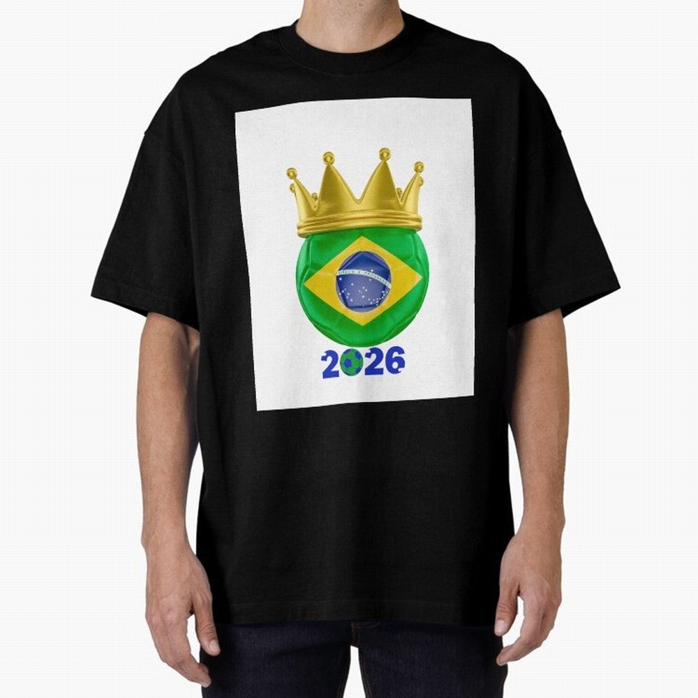 Brazil Football Champion Crown 2026 Oversized T-Shirt Bring International Match Energy to FIFA World Cup 2026 USA Canada Mexico Spirit, Centered on Brazil, Cristiano Ronaldo, Haaland and CR7, Supporter Pride, Iconic Celebrations, Legendary Names