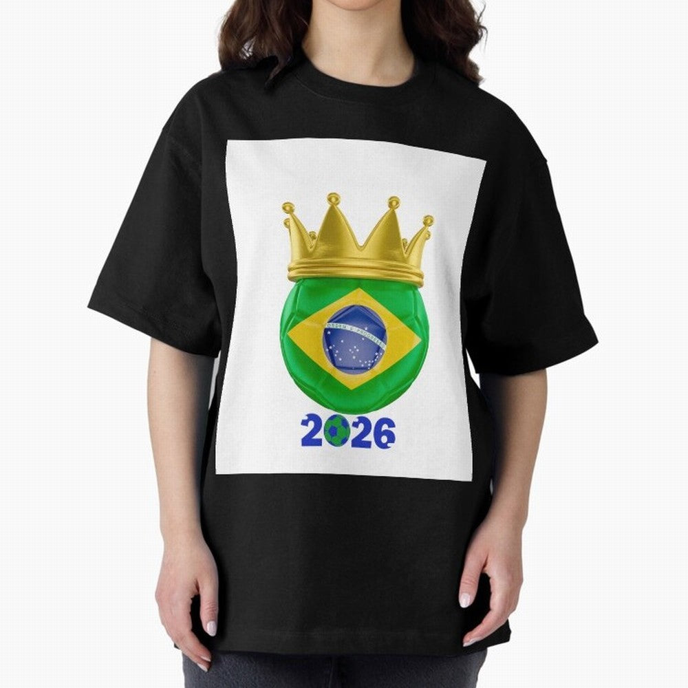 Brazil Football Champion Crown 2026 Oversized T-Shirt Bring International Match Energy to FIFA World Cup 2026 USA Canada Mexico Spirit, Centered on Brazil, Cristiano Ronaldo, Haaland and CR7, Supporter Pride, Iconic Celebrations, Legendary Names