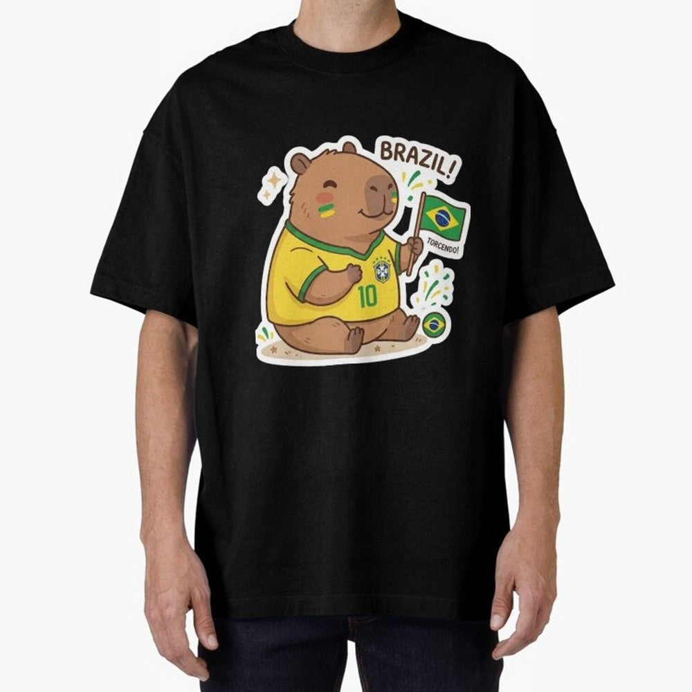 Capivara Torcedora Oversized T-Shirt Join Supporters Worldwide for FIFA World Cup 2026 Group Stage for Fans of Neymar, Haaland and Cristiano Ronaldo and Argentina and Brazil, Bringing Tournament Hype, Historic Matchups, Family Viewing Parties and