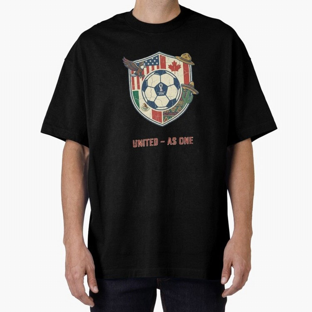North America United Soccer 2026 Vintage Crest Oversized T-Shirt Show Your Love for FIFA World Cup 2026 USA Canada Mexico Spirit, Highlighting France and Portugal, Mbappe, Championship Spirit, Famous Goals, Roaring Crowds and International Football