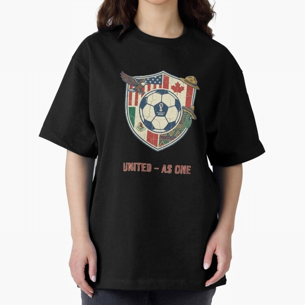 North America United Soccer 2026 Vintage Crest Oversized T-Shirt Show Your Love for FIFA World Cup 2026 USA Canada Mexico Spirit, Highlighting France and Portugal, Mbappe, Championship Spirit, Famous Goals, Roaring Crowds and International Football
