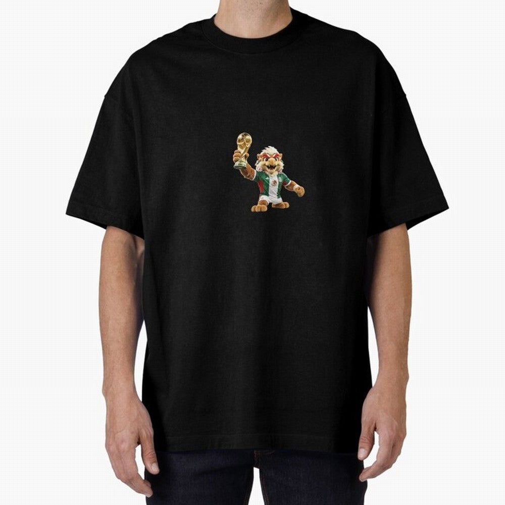 Mexico Soccer Mascot Champion - Mexican Football Victory Trophy 2026 Oversized T-Shirt Bring Champion Energy into the FIFA World Cup 2026 Group Stage Journey through Messi, CR7 and Mbappe Highlights, France Pride, Football Passion, Legendary