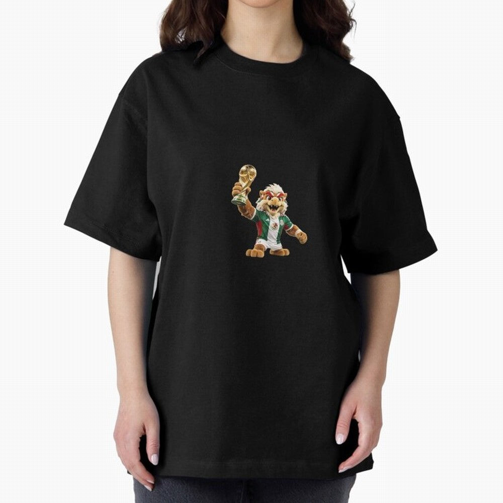 Mexico Soccer Mascot Champion - Mexican Football Victory Trophy 2026 Oversized T-Shirt Bring Champion Energy into the FIFA World Cup 2026 Group Stage Journey through Messi, CR7 and Mbappe Highlights, France Pride, Football Passion, Legendary