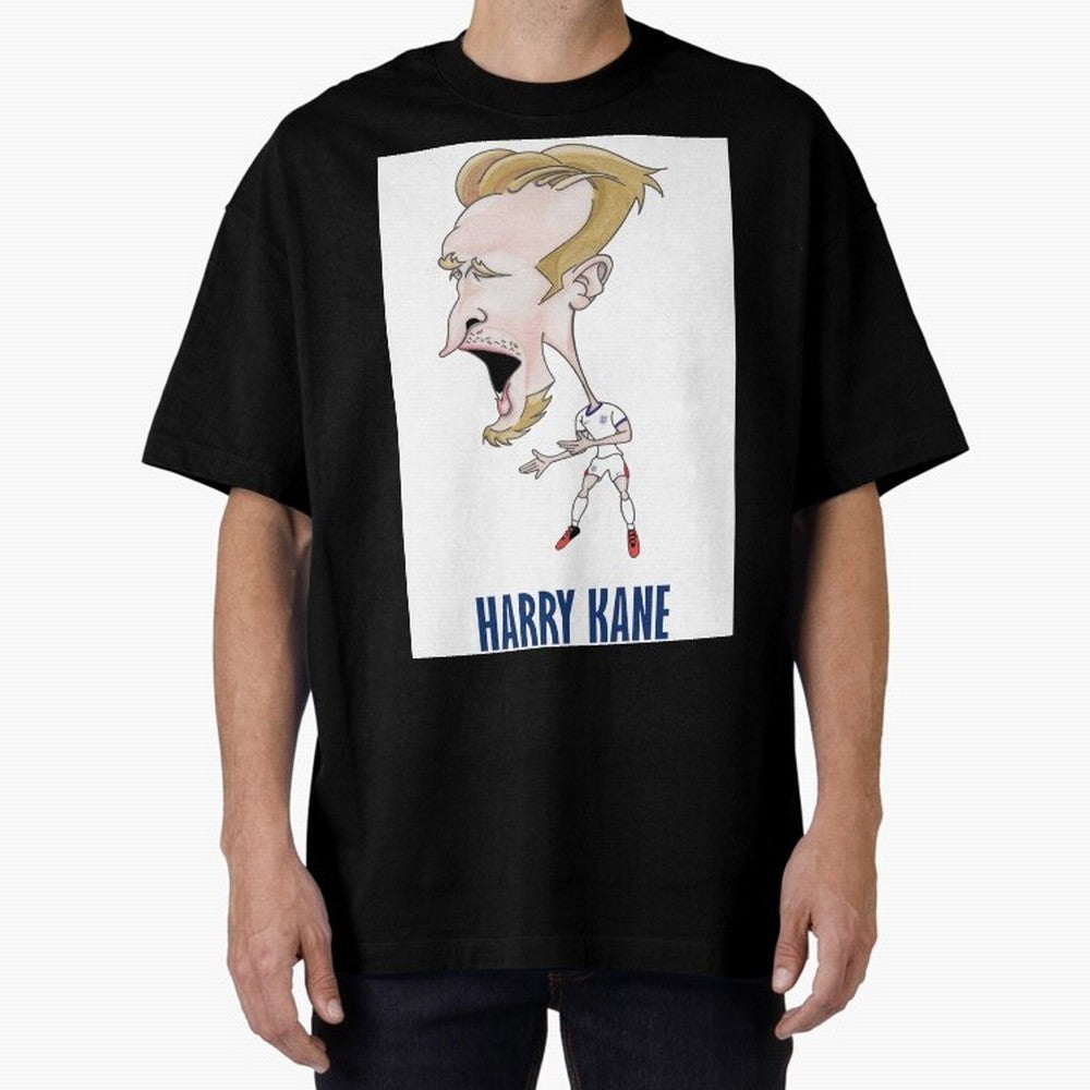 Harry Kane Caricature Print Oversized T-Shirt Enjoy the Biggest Football Party of FIFA World Cup 2026 Group Stage for Fans of Cristiano Ronaldo and Portugal, Spain and Germany, Bringing Worldwide Fan Energy, Dramatic Goals, Stadium Lights and